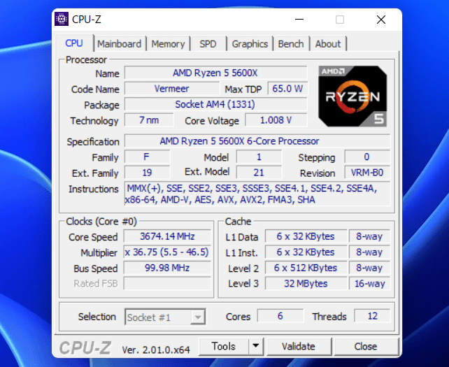 AMD Ryzen 5 5600X_CPU-Z