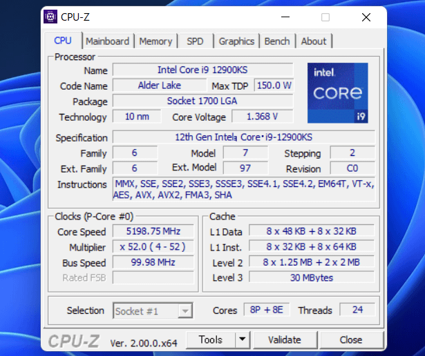 Intel Core i9 12900KS_CPU-Z