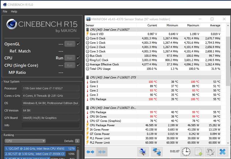Surface Pro 7+_Core i7 1165G7_Clock_all core-boost_PL2_temp