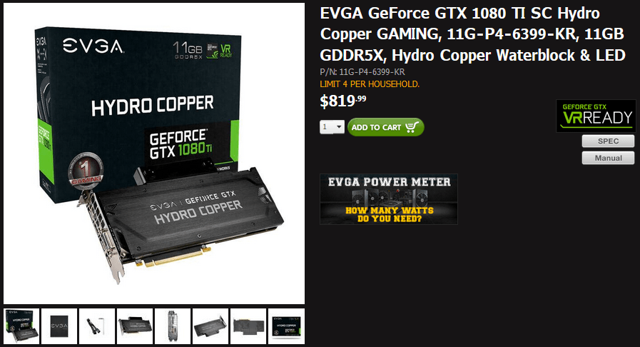 EVGA GeForce GTX 1080 Ti SC Hydro Copper」