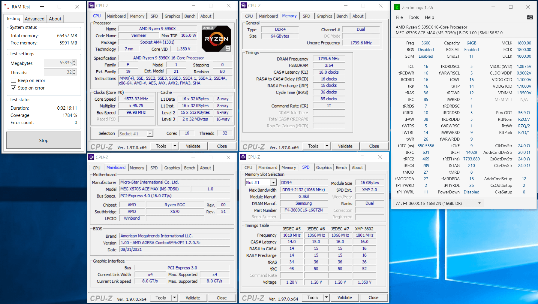 MSI MEG X570S ACE MAX_5950X_3600MHz_C16_ramtest