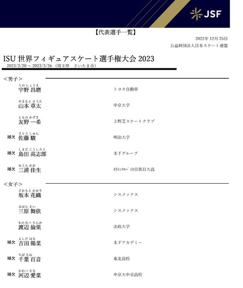JSF 世界選手権代表