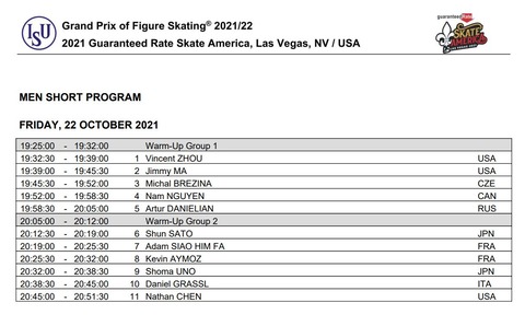 21 スケートアメリカ SP 滑走順