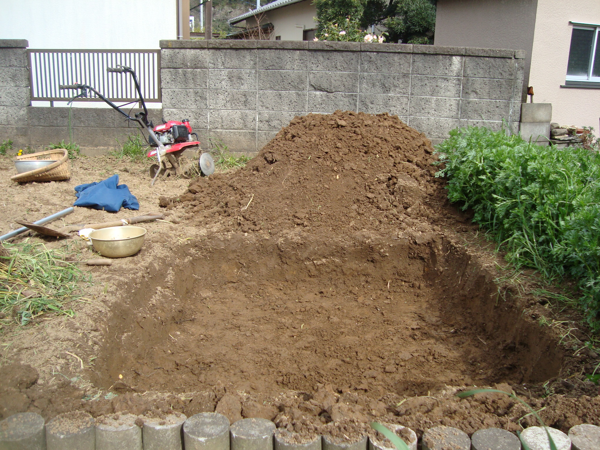 畑に穴を掘る ナベさんの生活日記2