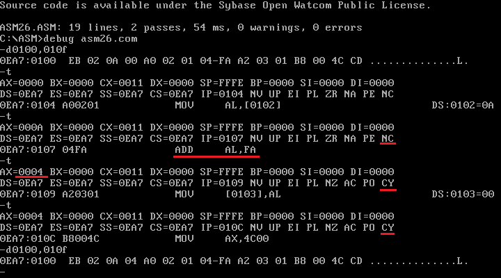 8086 Asm 26 足し算とcフラグ Wnc Develop 記録