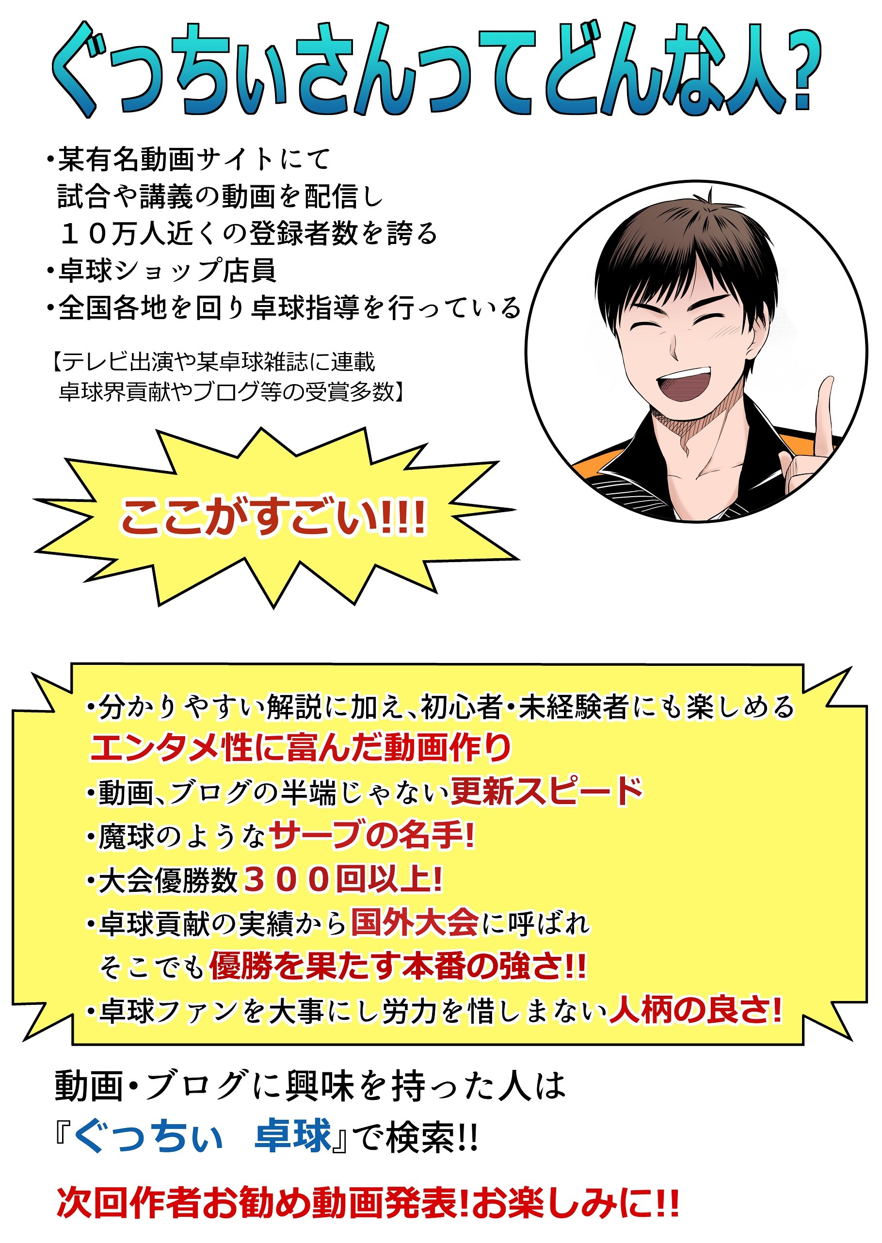 卓越のサンシャインさんにて ぐっちぃが漫画キャラで登場 まずは こんな感じで紹介してくれました 読み方は明日書きます ぐっちぃの卓球 活動日記 Wrm 卓越のサンシャインさんにて ぐっちぃが漫画キャラで登場 まずは こんな感じで紹介してくれました 読み方は明日書きます ぐっちぃの卓球 活動日記 Wrm