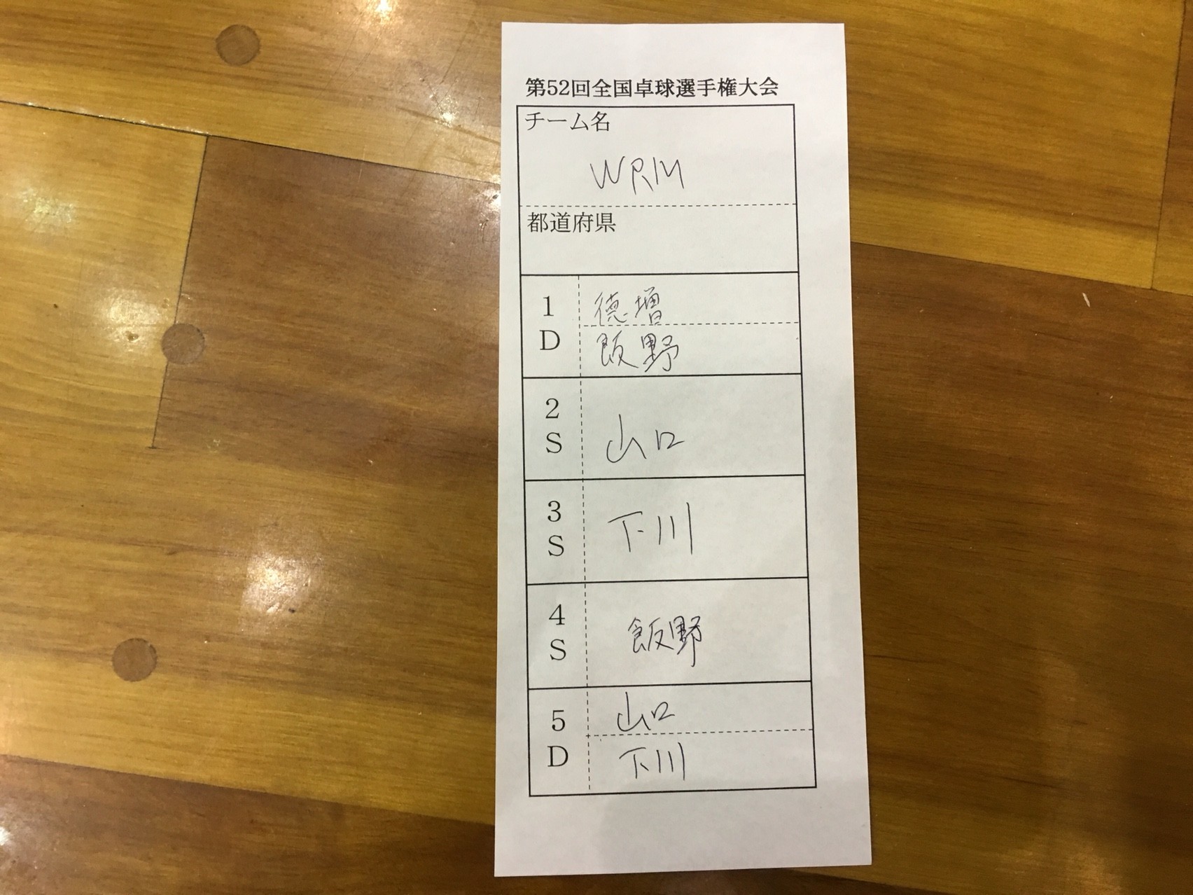 全国大会2回戦兵庫の代表チームと対決! オーダー表です^o^ ぐっちぃの卓球活動日記【WRM】 全国大会2回戦兵庫の代表チームと対決! オーダー表です^o^ ぐっちぃの卓球活動日記【WRM】