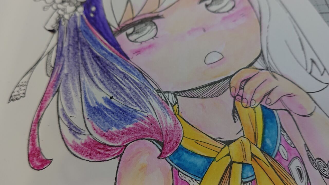 アーニャを推しの子風に水彩色鉛筆で塗ってみた☆インクテンス