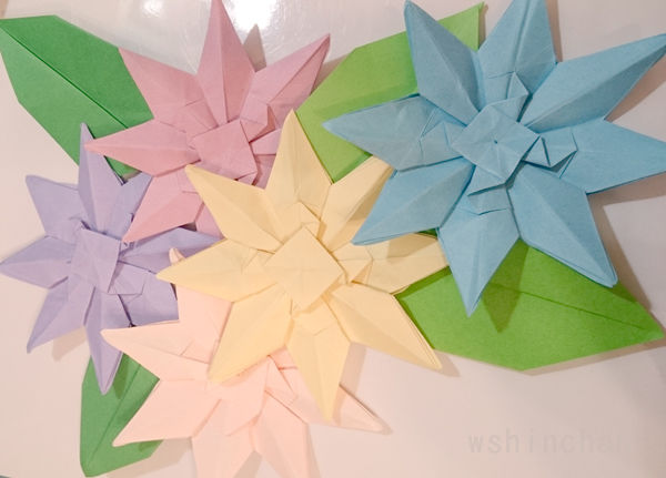 6月の玄関飾りにカタツムリとクレマチスの折り紙 折り紙 クレマチス カタツムリ Origami 川崎敏和 博士の折り紙夢book Wshinchan Next