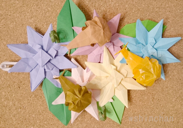 6月の玄関飾りにカタツムリとクレマチスの折り紙 折り紙 クレマチス カタツムリ Origami 川崎敏和 博士の折り紙夢book Wshinchan Next