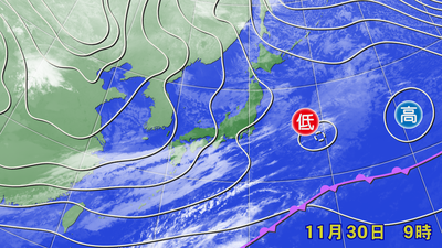 9時の気圧配置と雲の様子