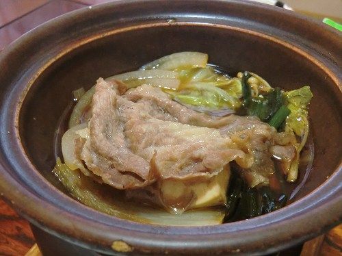 【四季の楽しみ御料理 ときの】〔⑫“小鍋”： すき焼き（牛肉／玉葱／青葱／えのき茸／白菜／豆腐）生卵〕 (12)