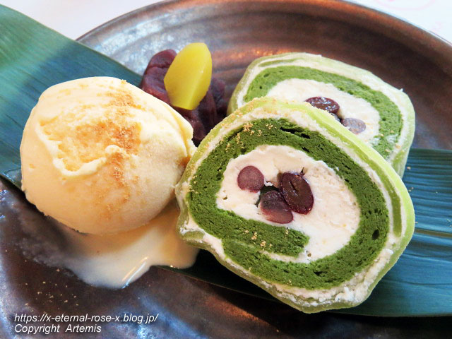 よーじやカフェ 嵯峨野嵐山店 よーじや和風ロールケーキセット Eternal Rose エターナルローズ