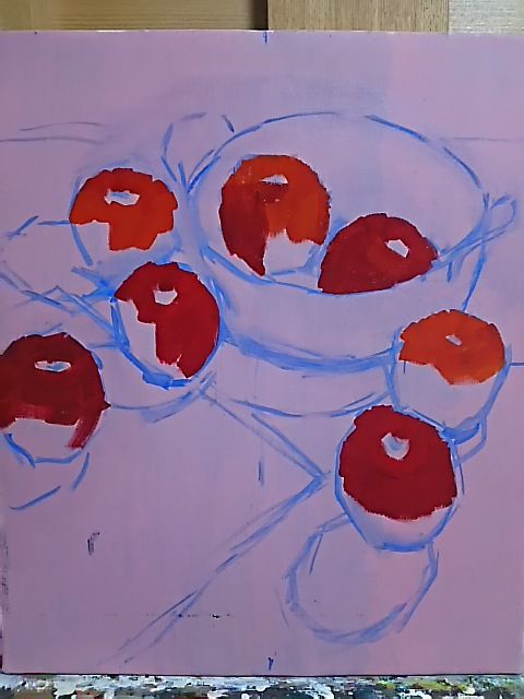 りんごを持った人F8油彩画