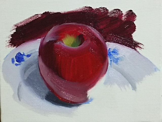 花瓶とリンゴの油彩画 油彩画 青森のリンゴ SM」 by m.Tsu｜Artmeter｜暮らしを彩る