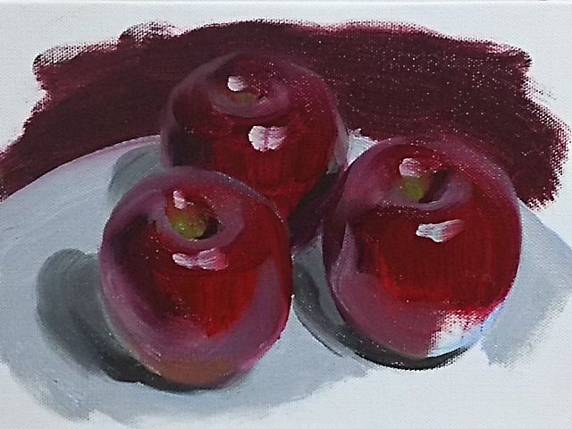 絵画油絵 シクラメン・林檎・檸檬