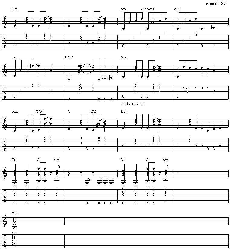 魔女っ子メグちゃんop ギター弾き語りタブ譜 ギター弾き語りタブ譜など