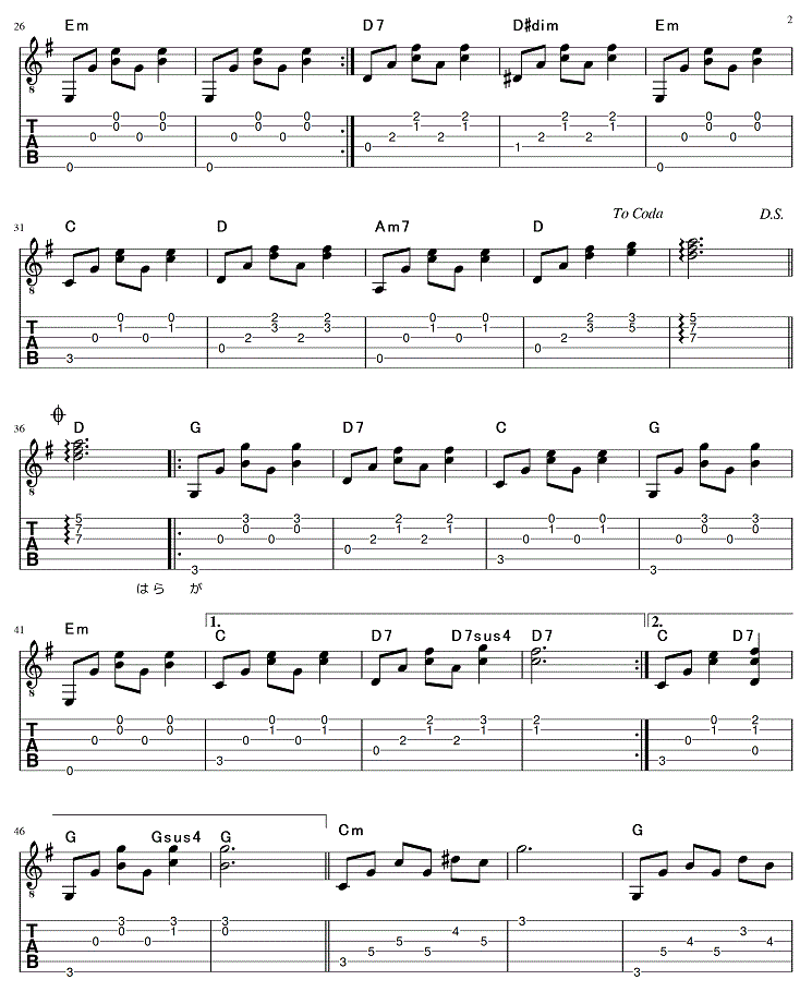 夢の中で泣いた 浜田真理子 ギター弾き語りタブ譜 : ギター弾き語り