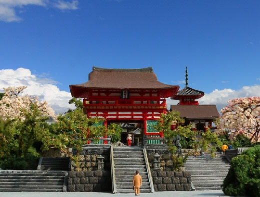 【1/350】清水寺■全景ジオラマ完成品 春光雲海桜 ■世界遺産 夜桜 花見 建築模型 名刹 神社仏閣 手作り 領収