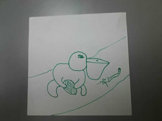 絵画「ペリカン進化論」 藁半紙 小型 人間になる為の条件とは?