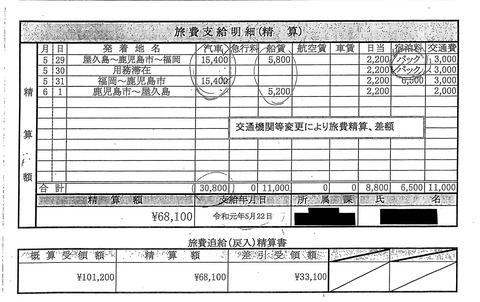 職員A）精算書２