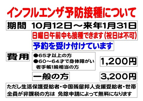 25年インフルエンザ予防接種お知らせ