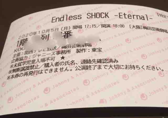 塗り潰しなし】Endless SHOCK 2019年使用済み半券 チケット Eternal 梅
