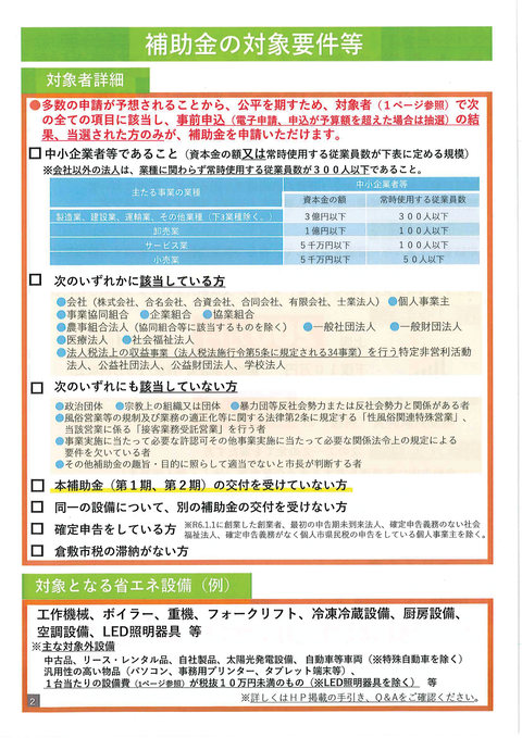 中小企業者等ｴﾈﾙｷﾞｰ価格高騰対策省エネ設備更新補助金（第３期）