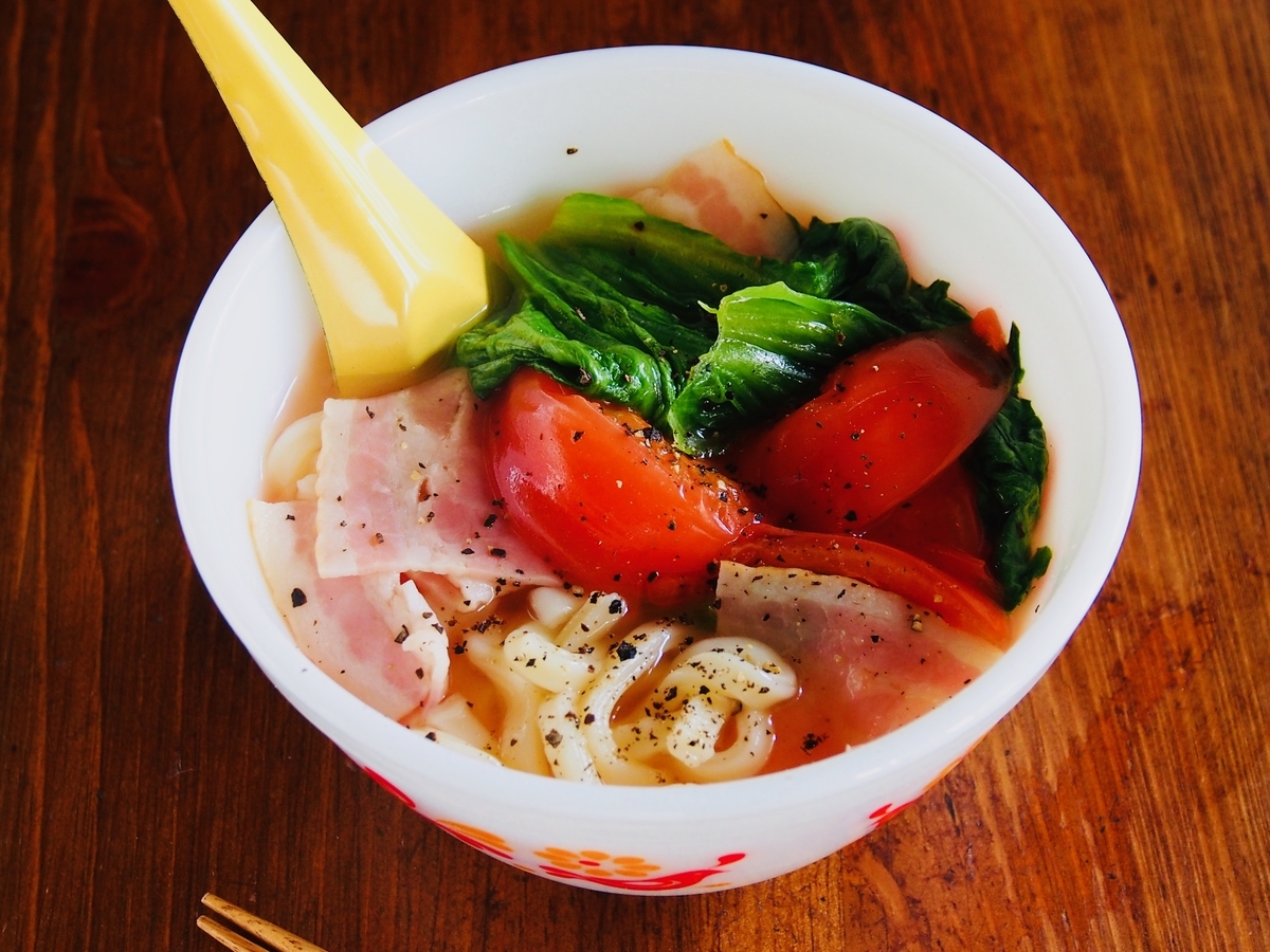ベーコン レタス トマトでスープうどん Bltうどん がウマ死 高円寺メタルめし ヤスナリオの簡単レシピブログ Powered By ライブドアブログ