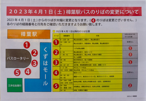 樟葉駅 バスのりば 230423-1