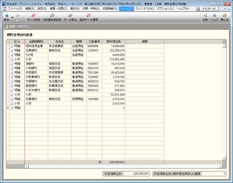 預金内訳書