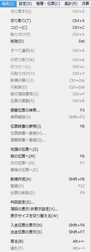 ショートカットメニュー