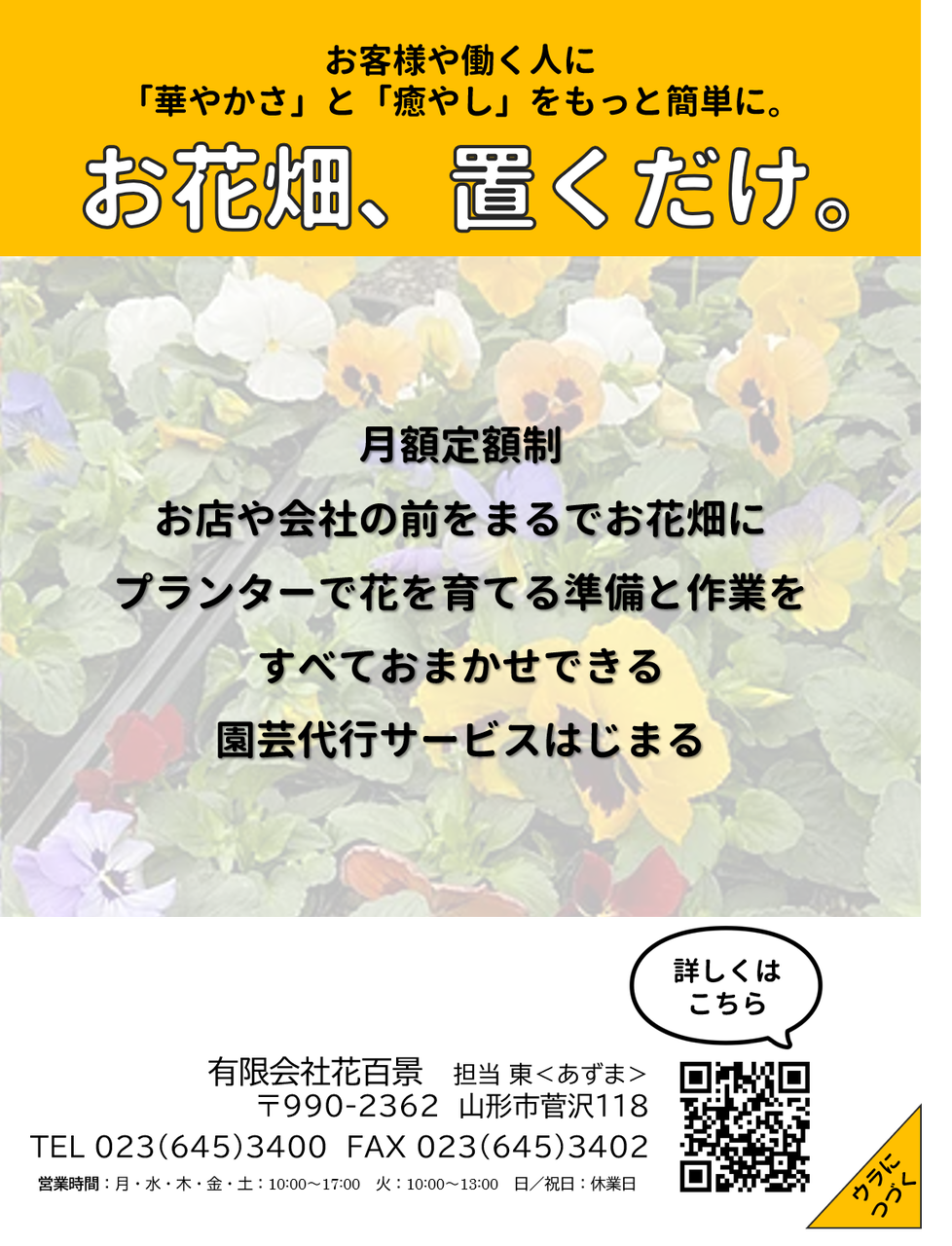 支援事例 花百景さん プランター鉢植えの定額制モデル お花畑 おくだけ 山形市売上増進支援センターy Biz オフィシャルブログ