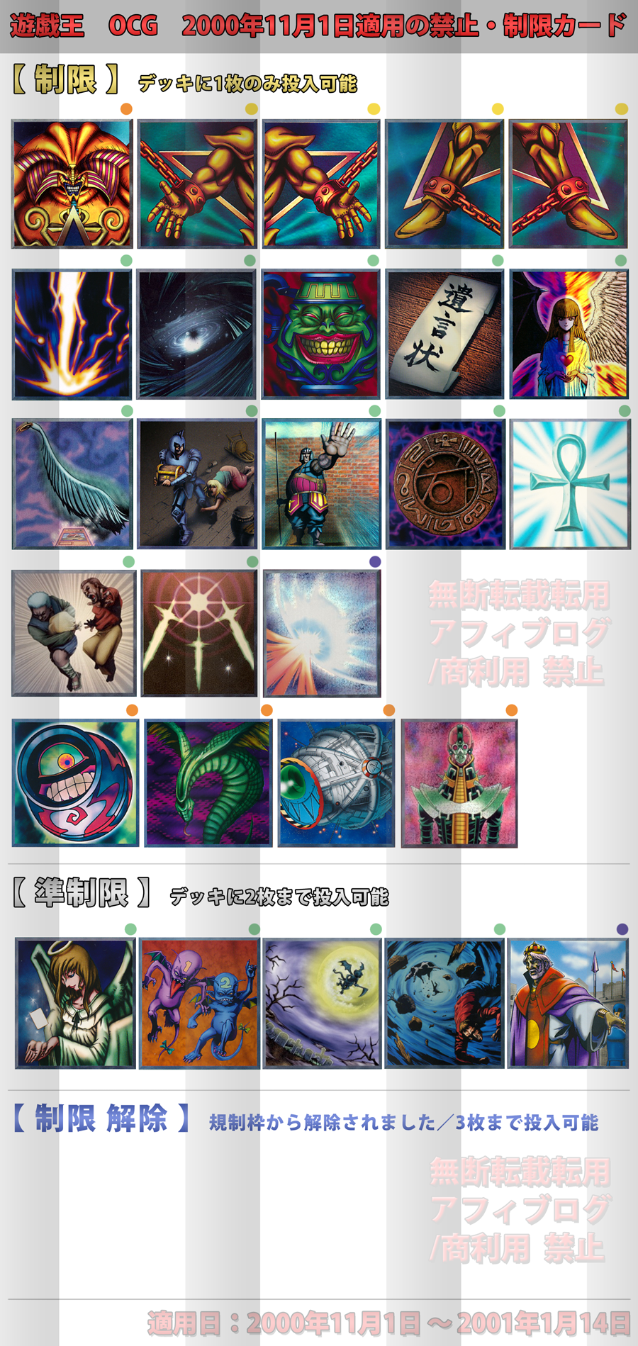 00年11月1日適用 遊戯王 Ocg 禁止 制限 リミットレギュレーション