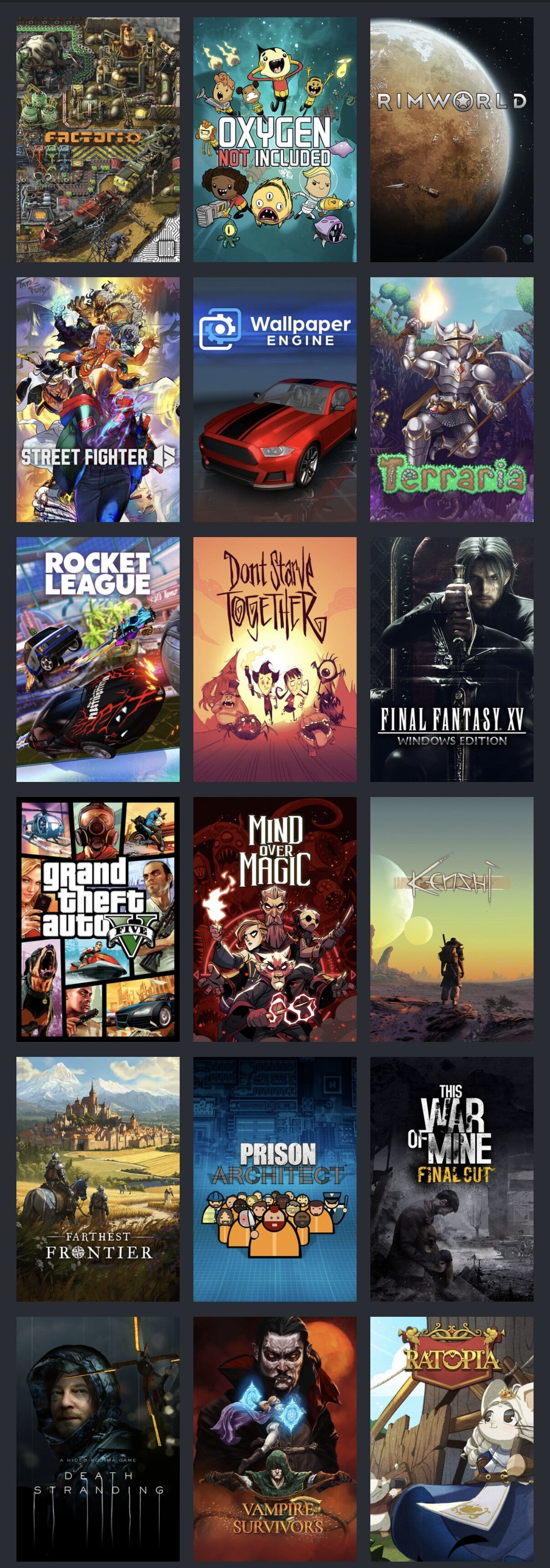 俺の遊んでる時間の多いゲーム一覧なんだが、何かオススメのゲームある？