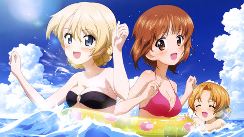ガルパン ダージリン 西住みほ オレンジペコ 水着 壁紙