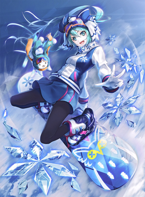 ボーカロイド（ボカロ） 初音ミク 雪ミク2016 ツインテール 冬 スノボー 画像 壁紙