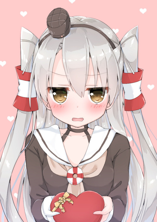 艦隊これくしょん-艦これ- ジト目でチョコを渡してくれる天津風(あまつかぜ) ロリ 照れ顔 バレンタイン 画像 壁紙
