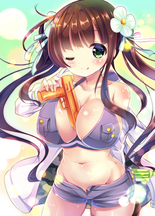 ご注文はうさぎですか?? 水鉄砲を胸の谷間に挟むエロい千夜 画像 壁紙