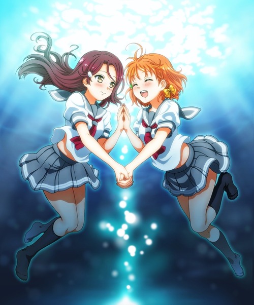 lovelive_sunshineラブライブサンシャイン aqours・アクア 高海千歌・たかみちか 桜内梨子・さくらうちりこ 水中・海中 900 1084 画像 壁紙