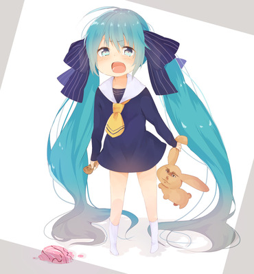 vocaloid ボーカロイド アイスを落としてしまい泣いているロリ初音ミク 壁紙 画像