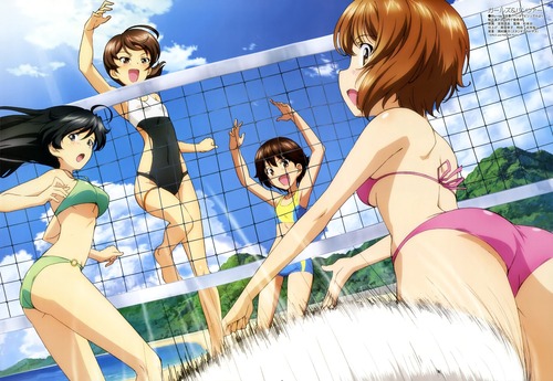 girls_und_panzer GuP ガールズ&パンツァー(ガルパン) 五十鈴華 川西忍 磯辺典子 西住みほ 大洗女子 水着 夏 海 1500 1034 画像 壁紙