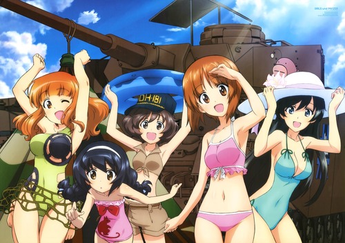 girls_und_panzer ガールズアンドパンツァー ガルパン 武部沙織 たけべさおり 冷泉麻子 れいぜいまこ 秋山優花里 あきやまゆかり 西住みほ みぽりん 五十鈴華 いすずはな あんこうチーム Ⅳ号戦車D型(H型仕様) 水着 ビキニ 夏 画像 壁紙