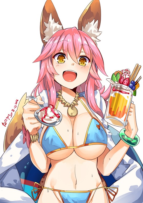 FGO フェイトグランドオーダー 玉藻の前 キャス狐 水着・ビキニ おっぱい 下乳・横乳 イラスト 画像 壁紙