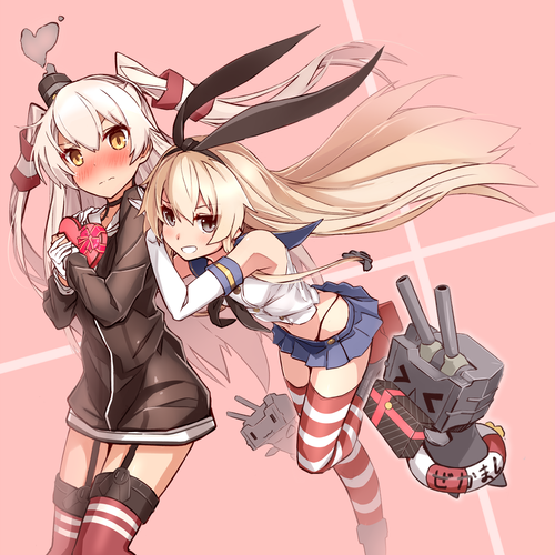 艦隊これくしょん-艦これ- ロリかわいい天津風(あまつかぜ)と島風(しまかぜ) 照れ顔 貧乳 バレンタイン 画像 壁紙