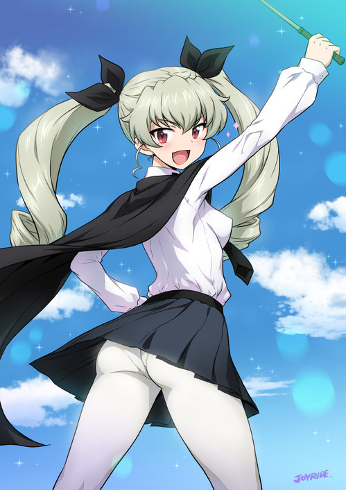 girls_und_panzer ガールズ&パンツァー ガルパン アンチョビ 安斎千代美・あんざいちよみ ドゥーチェ ドリルツインテール 白タイツ 800 1131 画像 壁紙