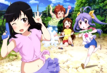 二次 アニメ anime のんのんびより nonnon biyori 宮内れんげ れんちょん miyauchi renge 越谷夏海 なつみ なっつん koshigaya natsumi 越谷小鞠 こまちゃん 先輩 一条蛍 ほたるん ichijo hotaru 夏 水鉄砲 田舎 横 画像 PC スマホ 壁紙 待ち受け