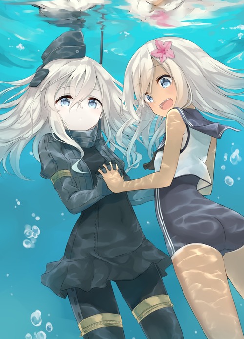 艦隊これくしょん 艦これ 潜水艦娘 呂500・ろーちゃん U-511・ゆーちゃん スク水・日焼け・褐色肌 かわいい 潜水艦は最高だぜ 1079 1500 画像 壁紙