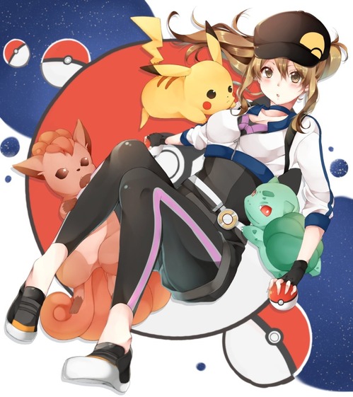 PokemonGO ポケモンGO 女トレーナー かわいい フシギダネ・ピカチュウ モンスターボール 画像 壁紙