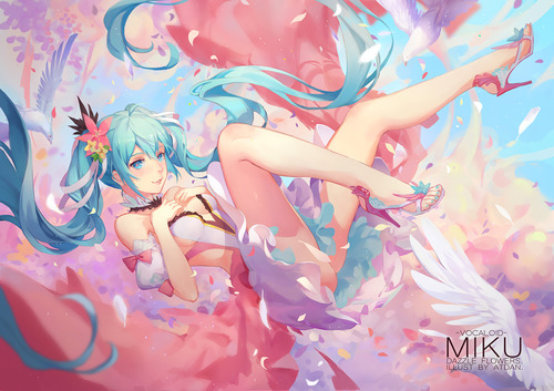 vocaloid ボーカロイド(ボカロ) 初音ミク かわいい・きれい ピンク色 羽 翼 高画質 1440 1018 画像 壁紙